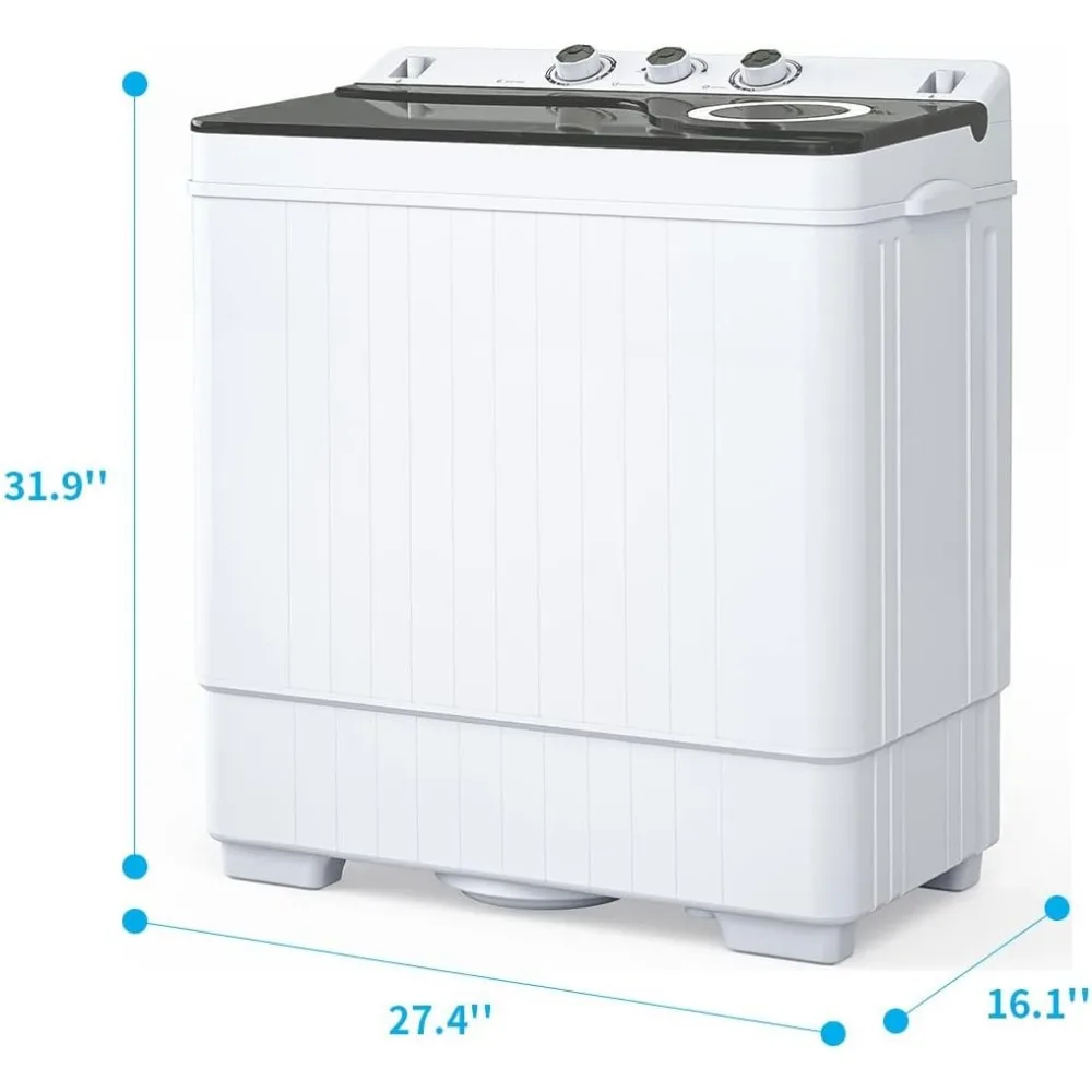 26 Pond Compacte Draagbare Wasmachine Met Dubbele Kuip, Mini-Wasmachine (18Lbs) En Spiner(8Lbs)/Ingebouwde Afvoerpomp/Semi-A