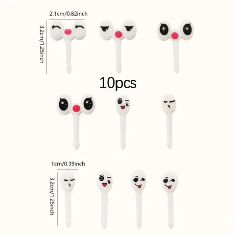 10 st/set Mini Eye Cartoon Expression Fruktgaffel Plast Frukttandpetare För Barn Ofarlig 10 best sales plastgaffel - №9