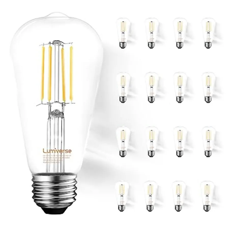 

ST19 Dimmable LED Edison Bulb 5.5W W Equivalent 500LM CRI 95+ E26 Medium Base Vintage Filament Clear Glass Standard Type A Lamp