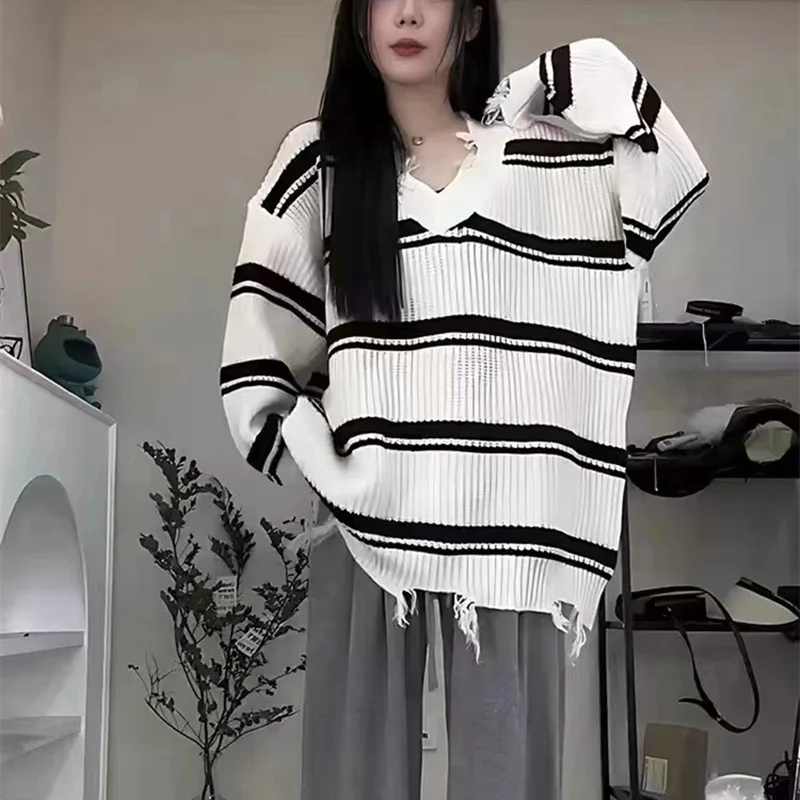 ฤดูใบไม้ร่วงใหม่ลาย Fringe เสื้อกันหนาวผู้หญิงอารมณ์,หลวมเสื้อสวมหัวถักเสื้อกันหนาว,สไตล์ขี้เกียจสําหรับผู้หญิง