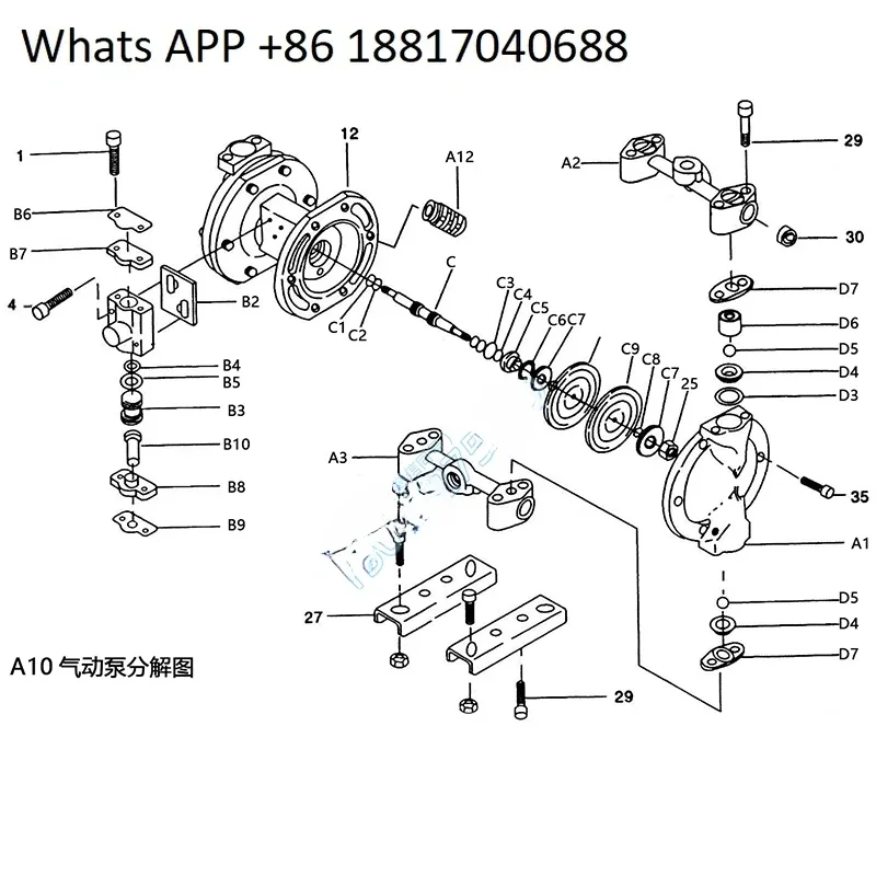 A10 Pneumatic Diaphragm Pump Accessories Pressure Regulating Valve Piston Diaphragm Sealing Gasket Stainless Steel