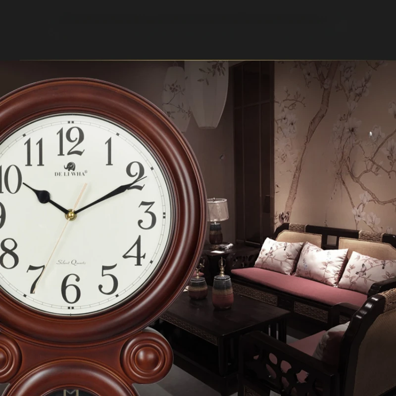 Pendulum Wall Clock Chinese and European Style Living Room Quartz Clock with Music and Timekeeping Statement Home Clock