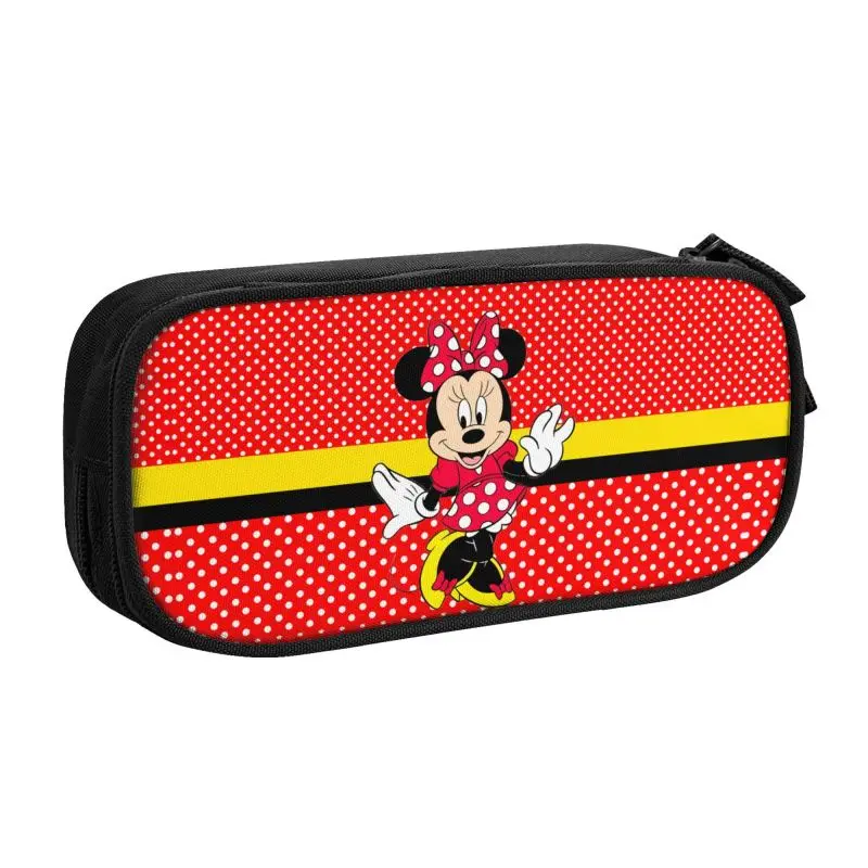 Custom Minnie Mouse Polkadot Anime Pencil Case for Boys Gilrs Large Capacity Pen Box Bag School Supplies