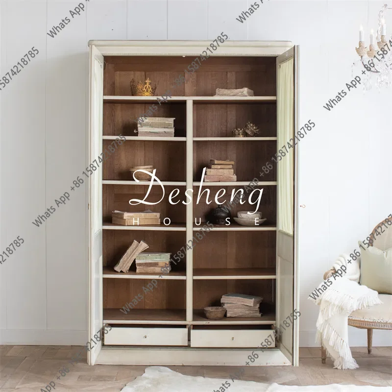 

X25 French Solid Wood Wardrobe Retro Old Pastoral Painted Wardrobe European Simple Storage Wedding Room Antique Furniture Export