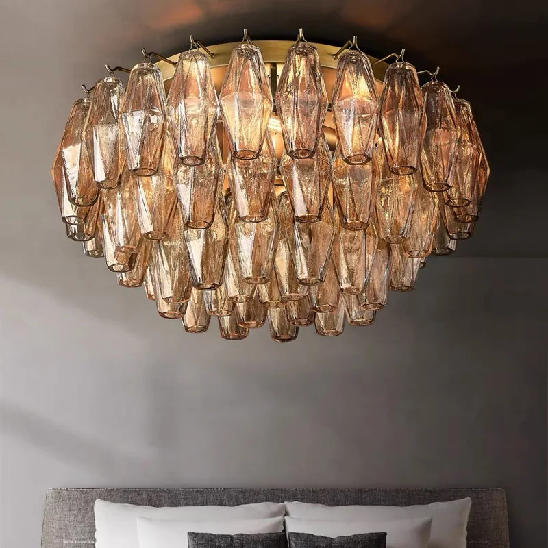Clear Amber Rhombic Glass Ceiling Lights New LED Lights Modern Ceiling Chandelier Luxury Lamps Home Decor Living Room Bedroom