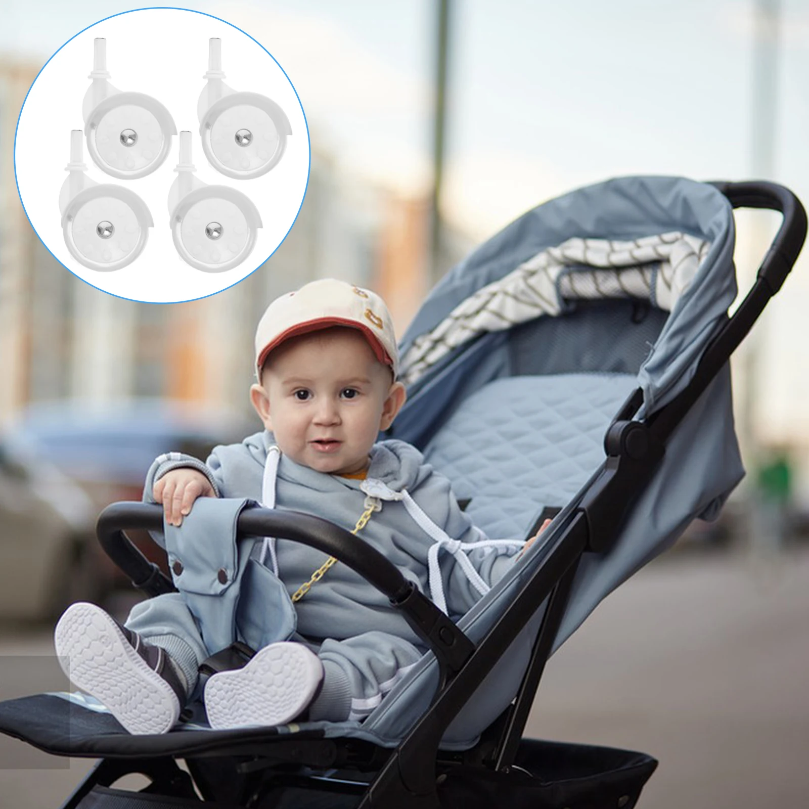 

4pcs Baby Walker Wheels Caster Replacement Universal Stroller Foldable Bob Chair Grey Furniture Travel Sleek Stylish Smooth Safe