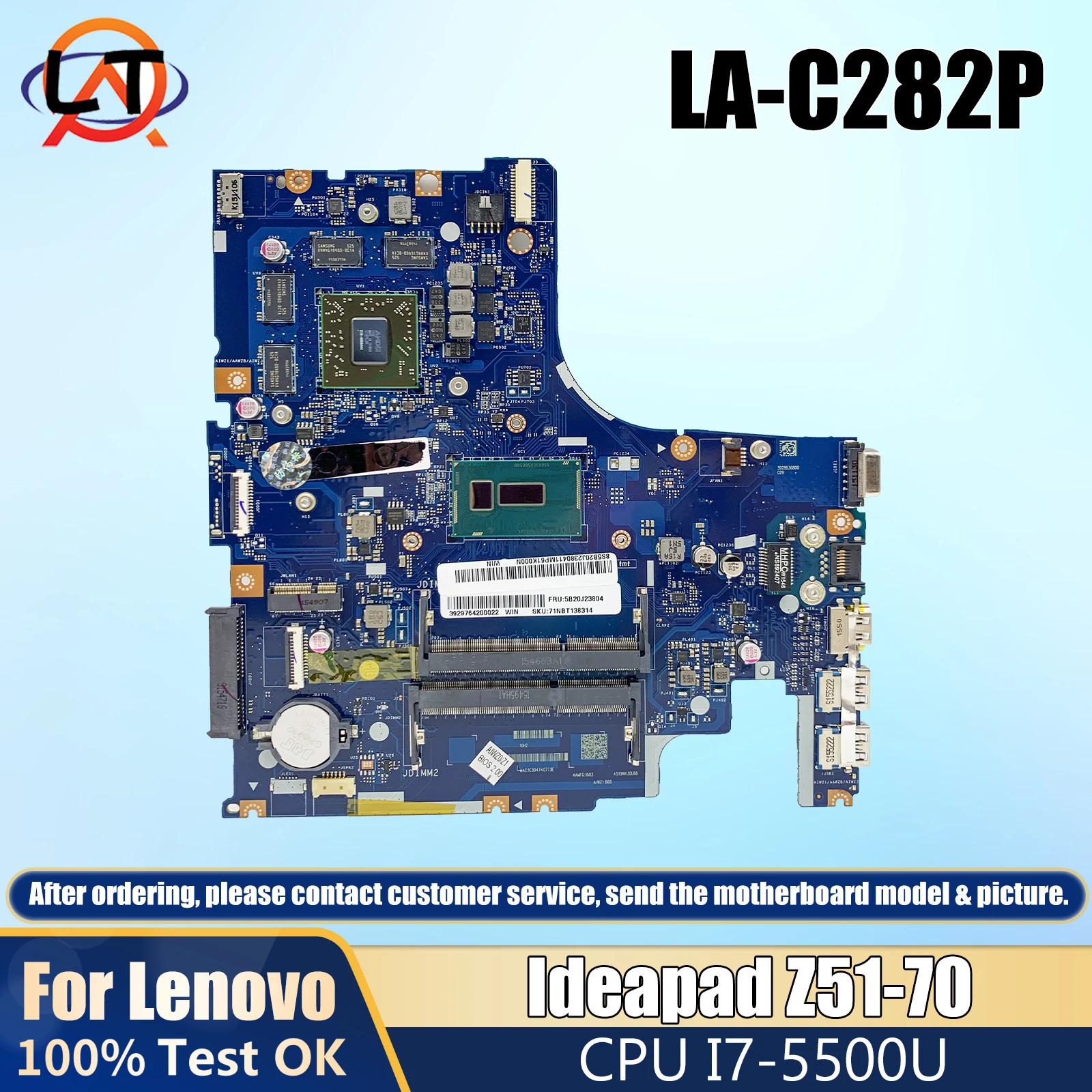 

Laptop motherboard For LENOVO Ideapad Z51-70 Mainboard With i7-5500U CPU LA-C282P 5B20J23649 216-0866000 DDR3