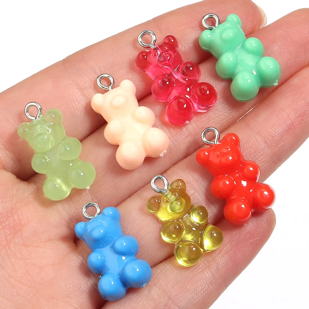 20pcs/lot Cute Mini Bear Acrylic Pendant Colorful Transparent Earring Pendant Charm For Jewelry Making Diy Handmade Accessories