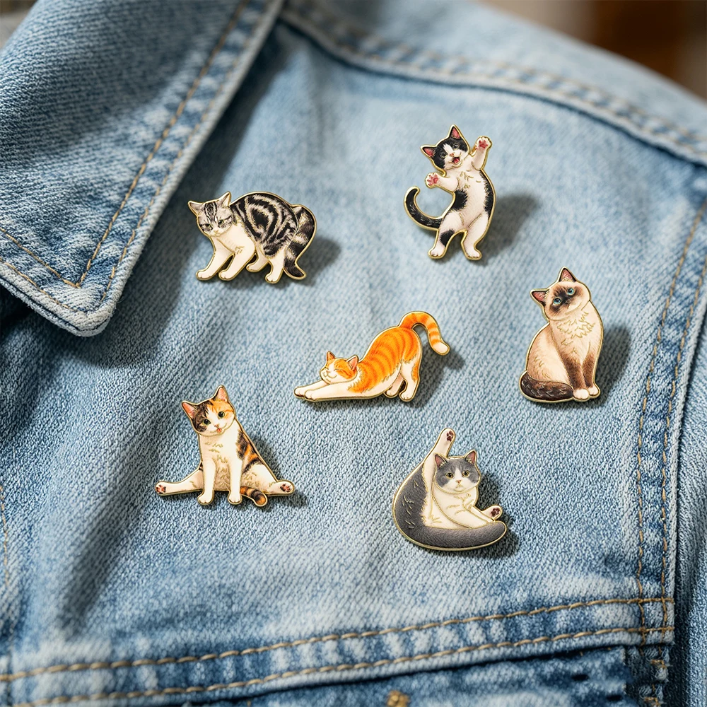 6 Pcs Loading... Cats Enamel Pin Cute Cartoon Animals Brooch Lapel Pins Badge on Backpack Clothing Accessories Fashion Jewelry G