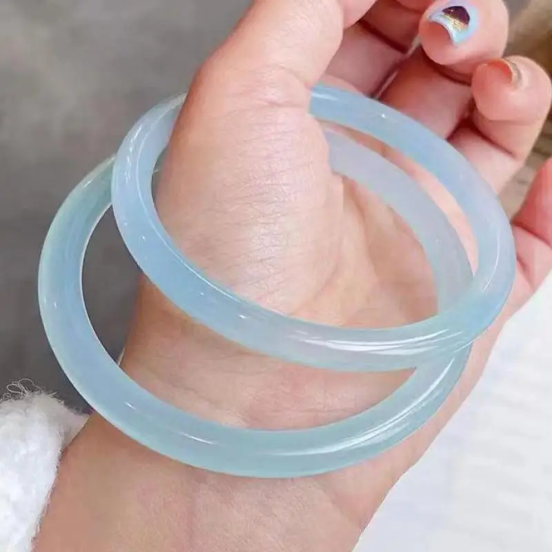 Natural Myanmar Jadeite Bangle With Certificate High Ice Grade A Sky Blue Burma Jade Bangles Round Bracelet Women Fine Jewelry