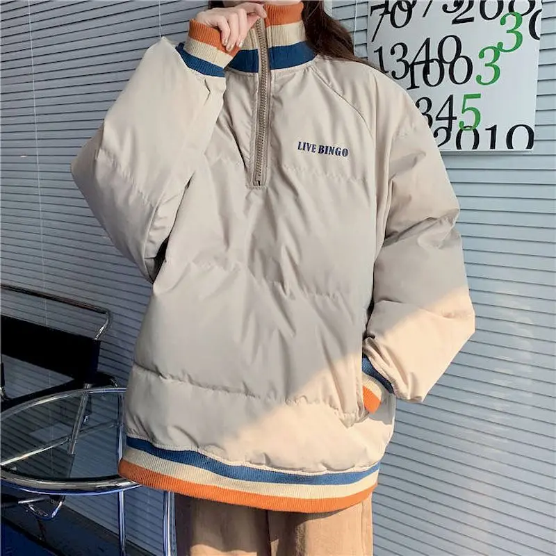 Koreański styl zimowe kurtki kobiety Harajuku wysoki kołnierz pikowana kurtka moda luźne parki Casual Y2k pary płaszcze damskie parki