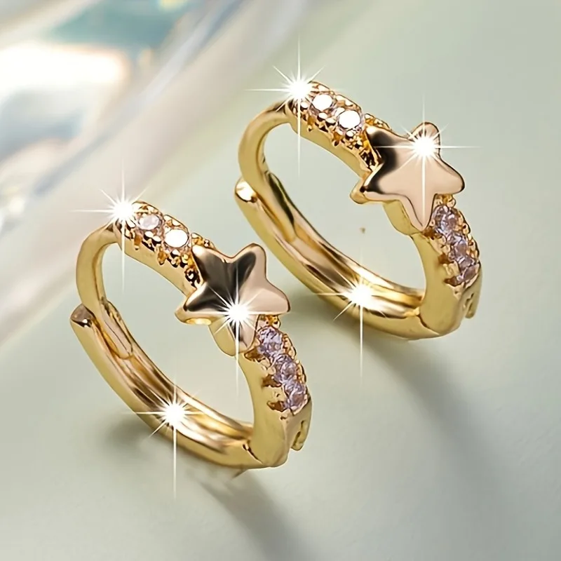 Pendientes de aro de circonia cúbica para mujer, aretes de estrella Punk con personalidad de Color dorado, accesorios de joyería para fiesta, regalos