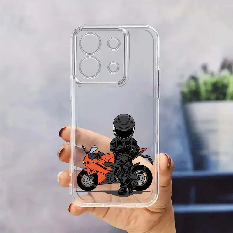 Motorcycle Rider Anime Illustration Phone Case For Xiaomi Mi Poco F2 F3 F4 F5 F6 X5 X6 X7 Pro TPU Protection Transparent