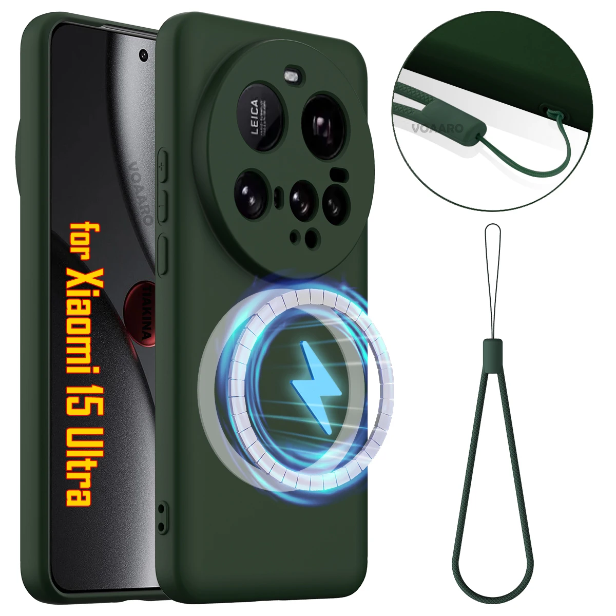 磁気ソフト液体シリコーンカバー Xiaomi 15 ウルトラケース内蔵マグネット Funda Xiaomi Mi 15 ウルトラケースとストラップ