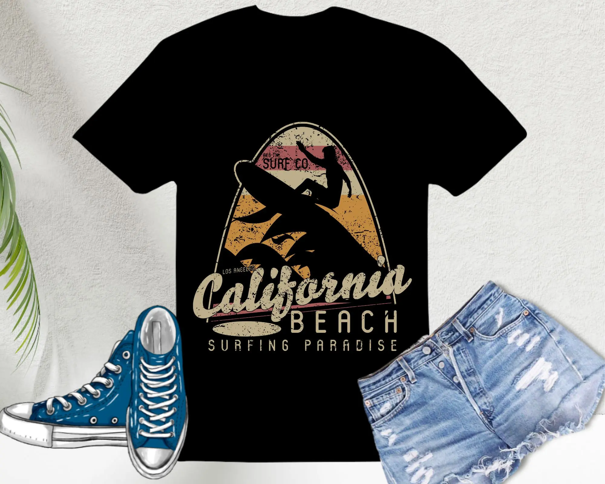 Футболка с принтом Калифорния, пляж, серфинг, рай, летняя одежда для серфинга, западное побережье, одежда для повседневного образа жизни