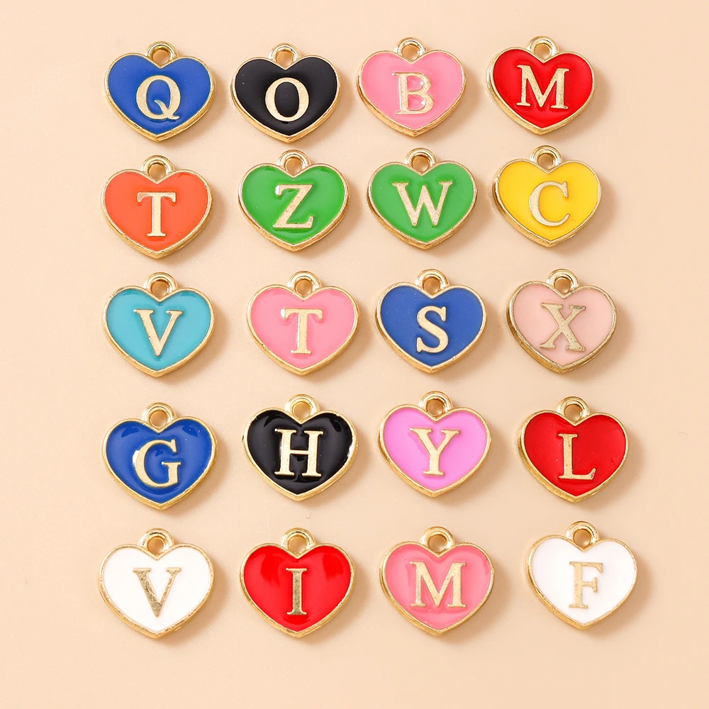 Leslie 10 Stück gemischte 12x11mm A-Z Buchstabenanhänger, emaillierte Alphabet-Anhänger, DIY-Armband-Schmuckherstellung. – Detail 2