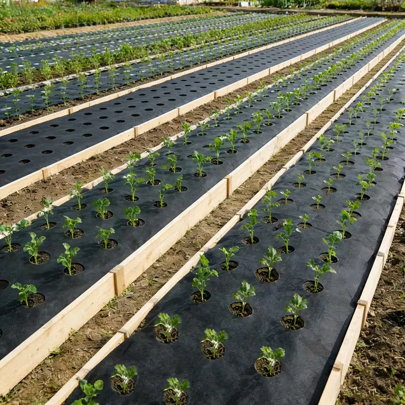 Perforated Weed Barrier Fabric Non Woven Garden Ground Cover with Planting Holes Weed Control Mat for Vegetables Flowers Plants