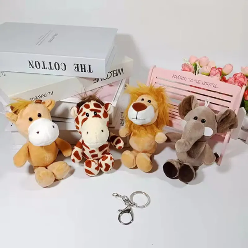 Cute Jungle Animal Lion Elephant Key Chain Cartoon Doll Backpack Car Key Pendant Doll Plush Toy Party Exquisite Small Gift