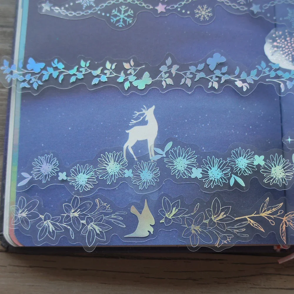 

18pcs Silver Laser Flower Leave Music Frame Style PVC Sticker Scrapbooking DIY Gift Label Decoration Tag