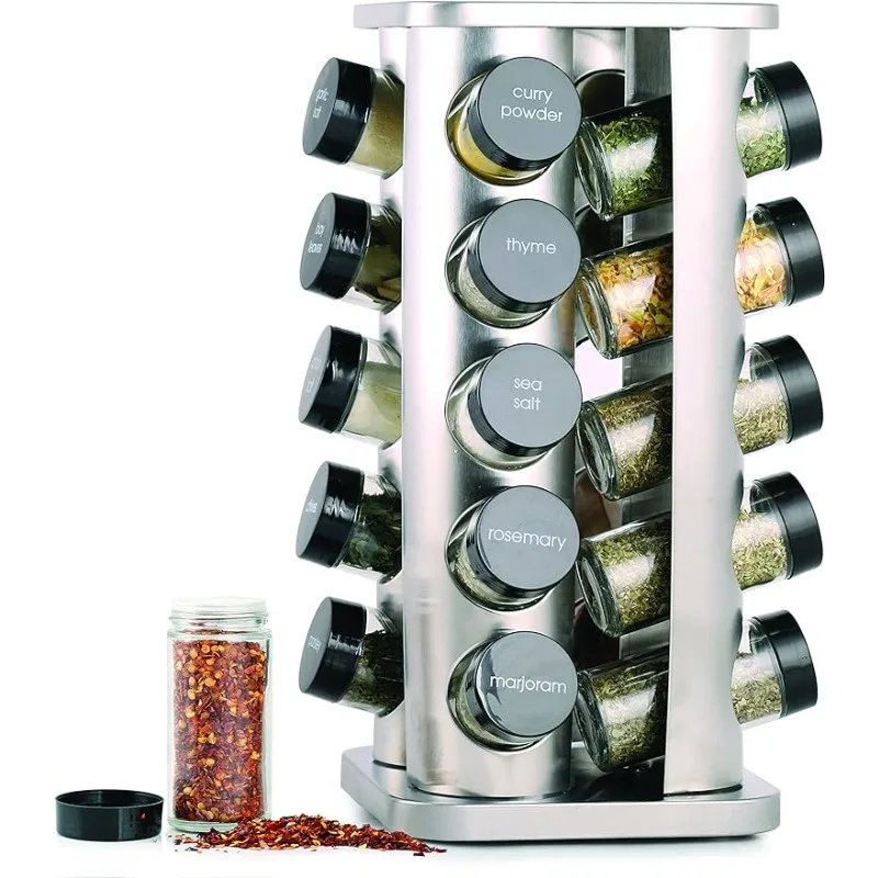 Revolving Tower Organizer for Kitchen Spices and Seasonings, Free Spice Refills for 5 Years (Stainless Steel)