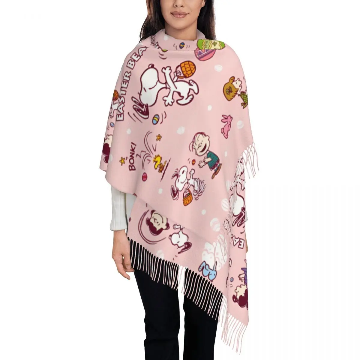 Happy Easter Eggs Snoopys  Scarf for Women Winter Fall Pashmina Shawls and Wrap Long Large Scarves with Tassel for Ladies