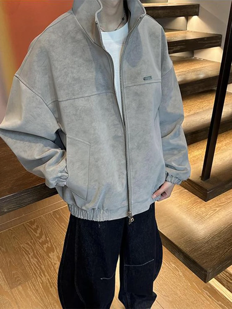 

Retro American Dyed PU Leather Jaet Men's Spring Autumn Vintage Baseball Jaet Stand Collar Motorcycle Sle Outerwear