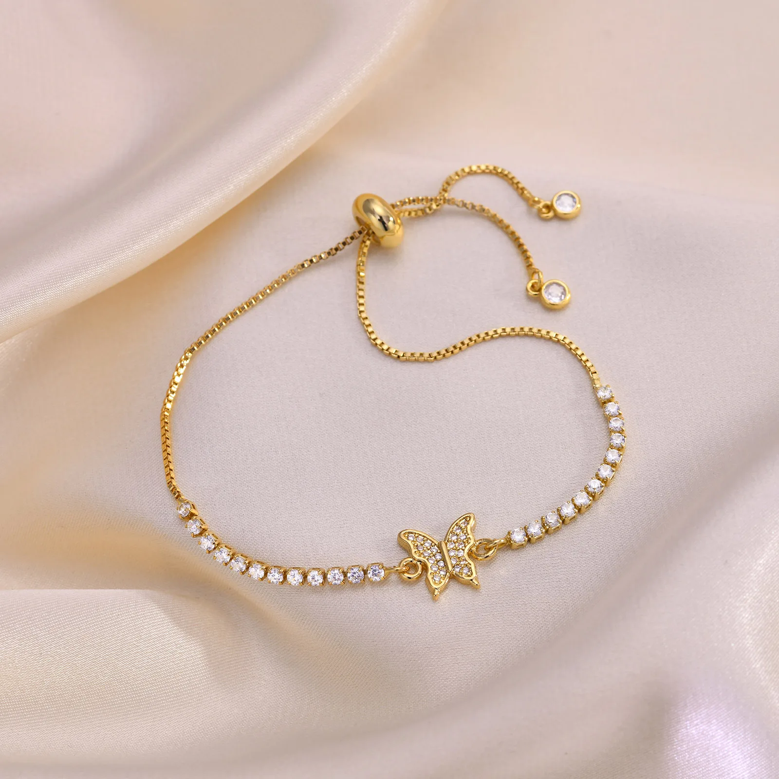

Women Girls Trendy Bling CZ Stone Metal Tennis Chain Bracelets, Dainty Butterfly Charm Wristband Bracelet Birthday Party Jewelry