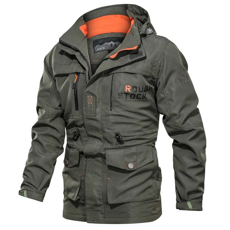 Chaqueta táctica con cremallera para hombre, cortavientos con capucha y múltiples bolsillos, abrigo impermeable a la moda, ropa informal para acampada y primavera