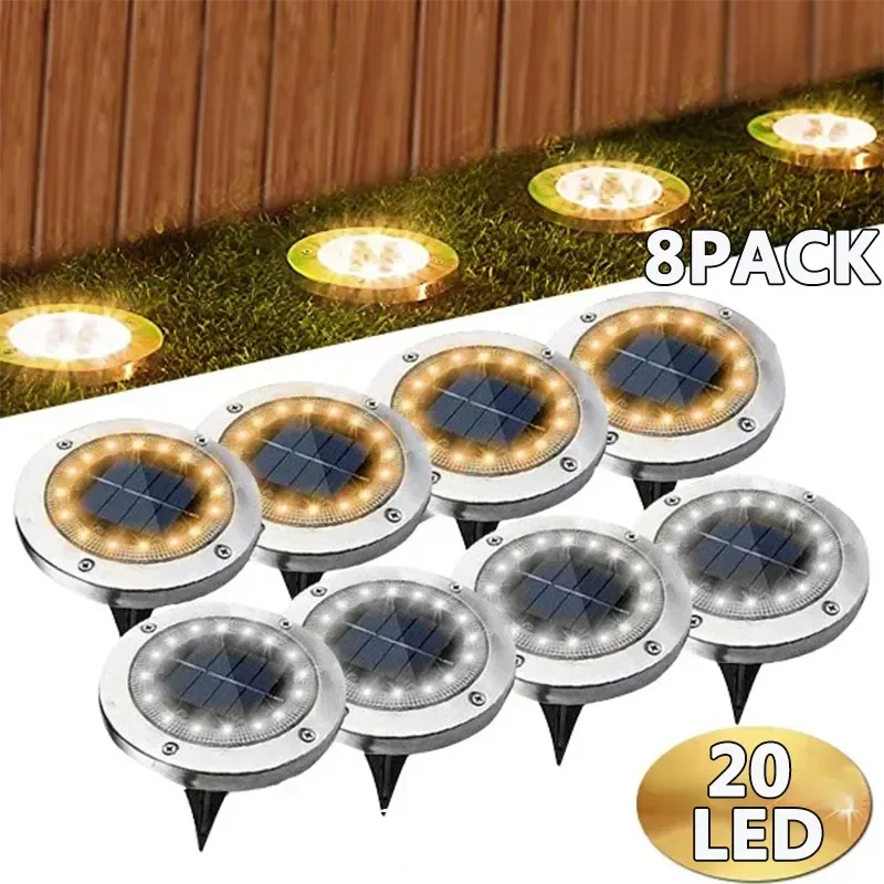  1/4/8Pcs Solar Lights Outdoor 8/20LEDs Disk Underground Lamp Spotlight Buried Solar Light for Home Garden Lawn Yard Decoration 
