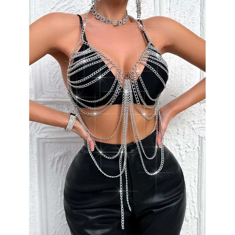 ผู้หญิงโลหะพู่ยาว Halter Bras Body Chain ไนท์คลับเครื่องประดับ