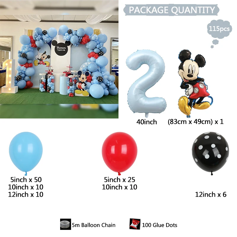 115pcs Disney Mickey Mouse Mickey Mickey themed Party balloons Blue latex balloon garland Arch Kit kid birthday party decoration