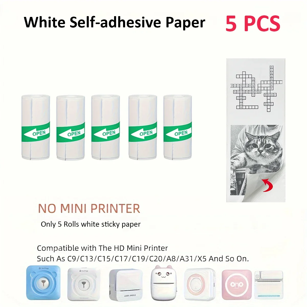 5 Rolls Mini Printer Paper Printer Paper Thermal Sticker Paper Self-adhesive Photo Printer Labels For Photos Notes 5.7 x 2.5cm