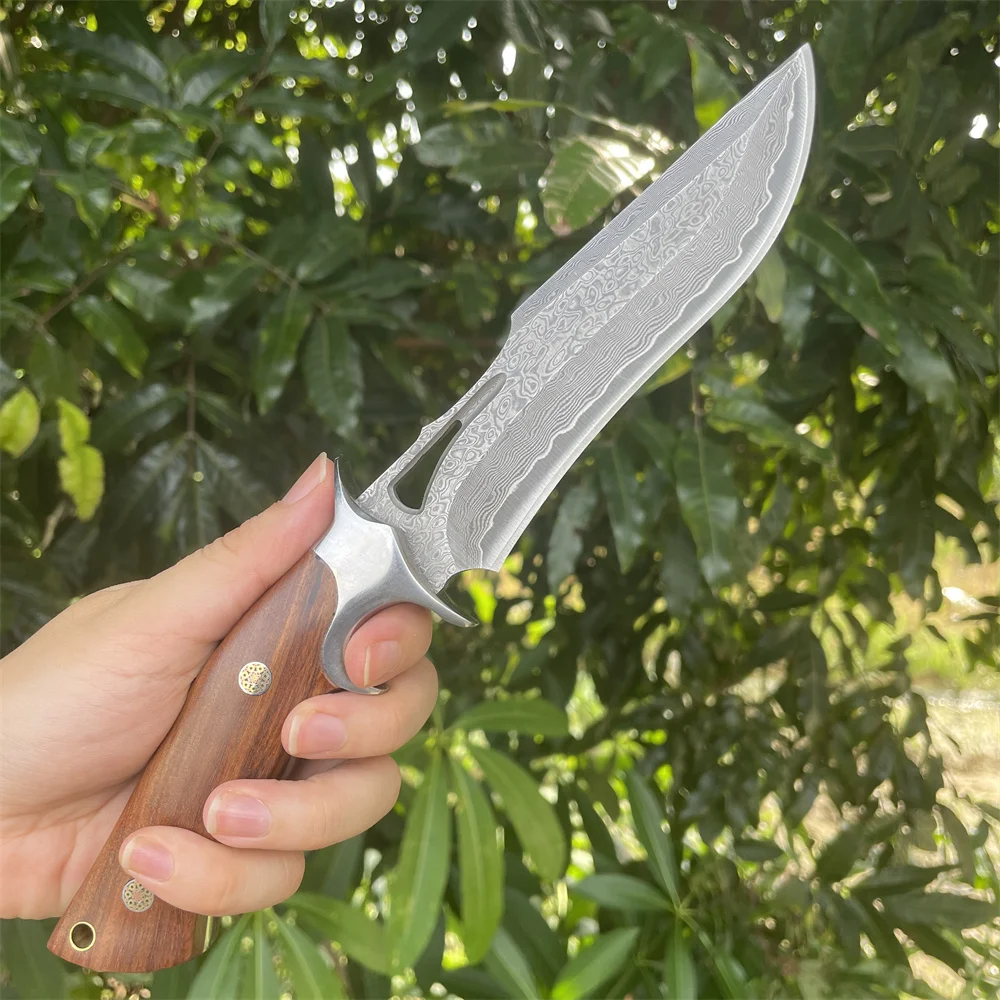 

Дамасское лезвие, красный сандал, боевой тактический охотничий нож, инструменты для выживания, самообороны, EDC, кемпинга с подарочной коробкой, Рождество