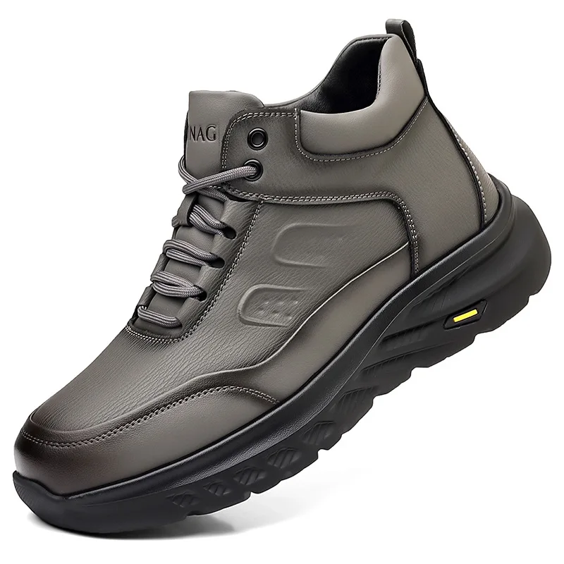 

Autumn Winter New Men's Cotton Shoes Lace Designer High Top Hiking Boots for Men Fashion Casual Solid Color Leather Boots Male