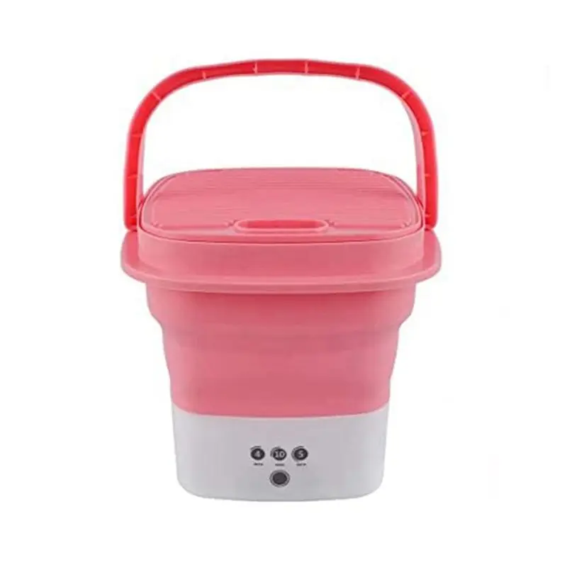 

ABMH-Pink Portable Travel Washing Machine, Mini Folding Washing Machine Combo With Small Collapsible Drain Basket