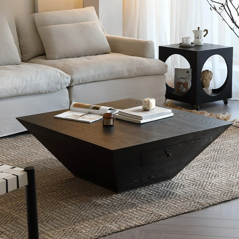 

Customizable medieval high-end black living room coffee table creative modeling small apartment household tea table with drawers