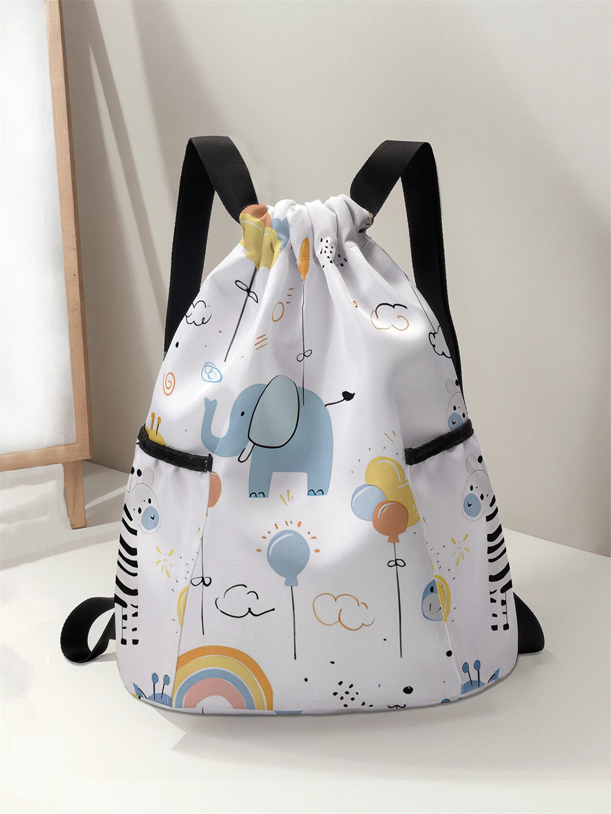 

Animal Pattern Drawstring Backpack - Large Capacity Durable Fitness Bag, Adjustable Shoulder Straps, Sports Beach Backpack
