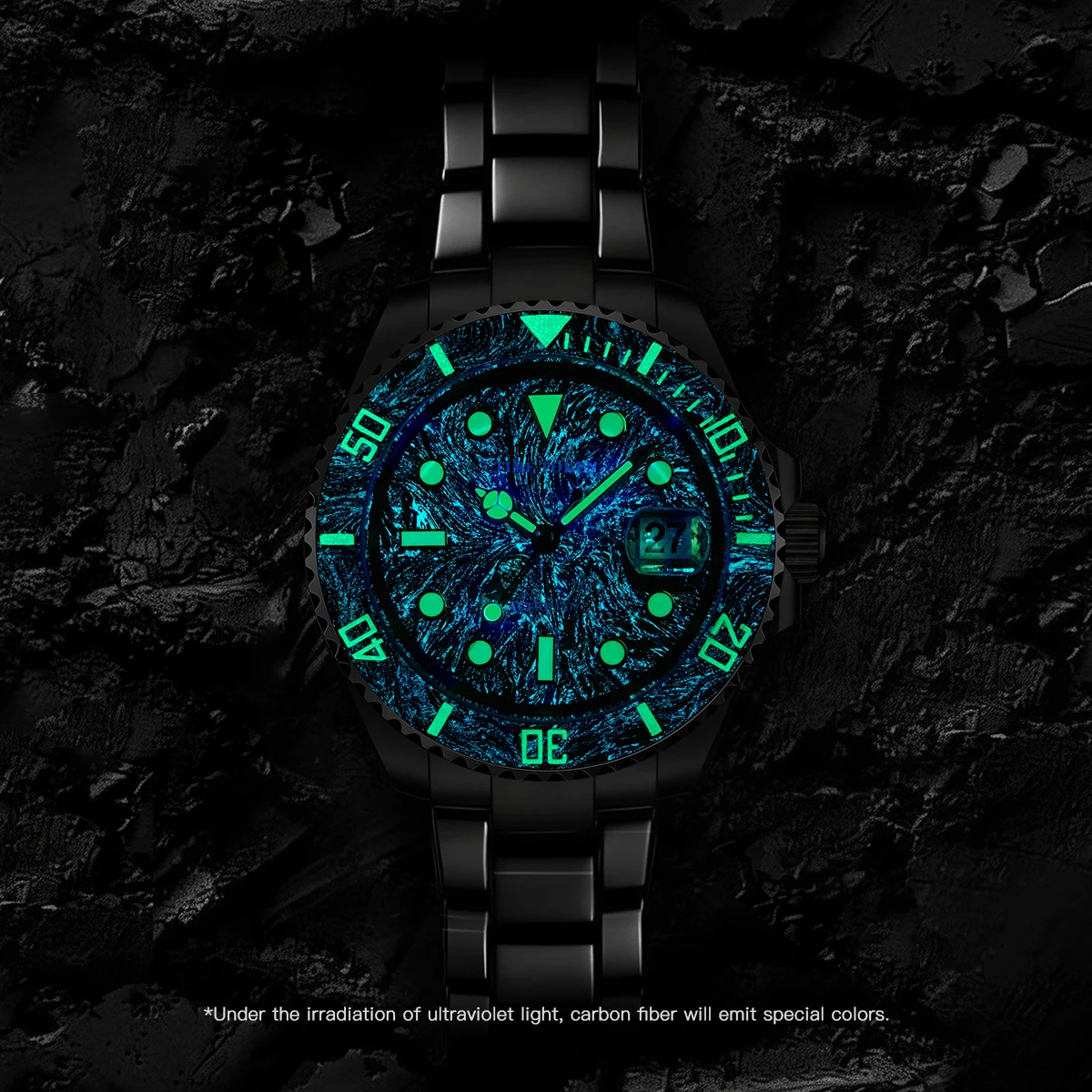 TIME TOKEN Salute Classics Carbon Fiber Automatic Mechanical Men's watch Luminous Calendar Dive 10bar Waterproof Sapphire ﻿