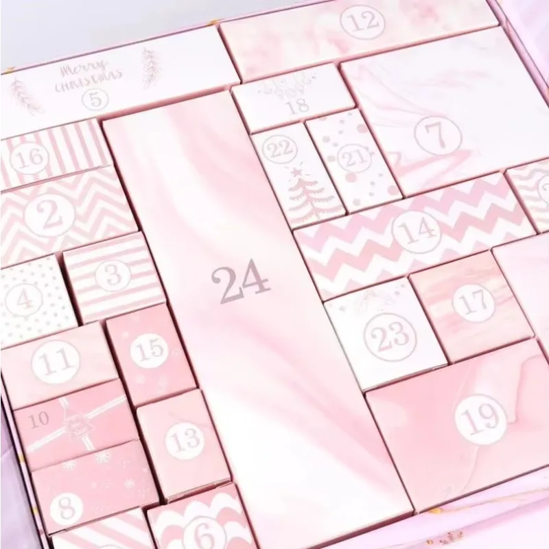 2025.Wholesale Stock Foldable Christmas 24 Day Calendar Blind Box Pink Countdown Christmas Calendar Box - Image 4