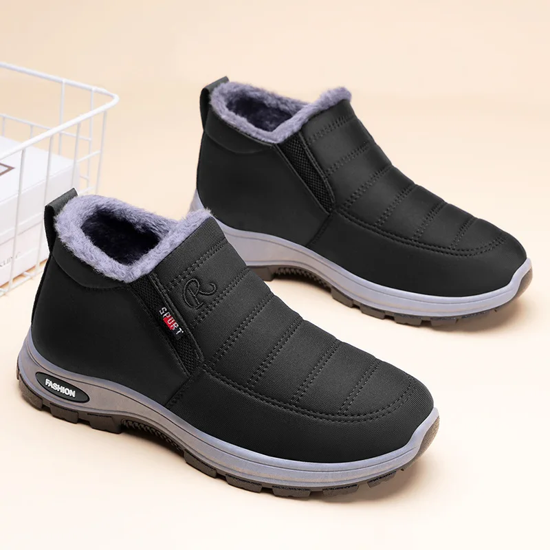 Elderly Men Winter Warm Cotton Shoes Large Size Fleece Slip On Home Snow Boots Drop Shipping
