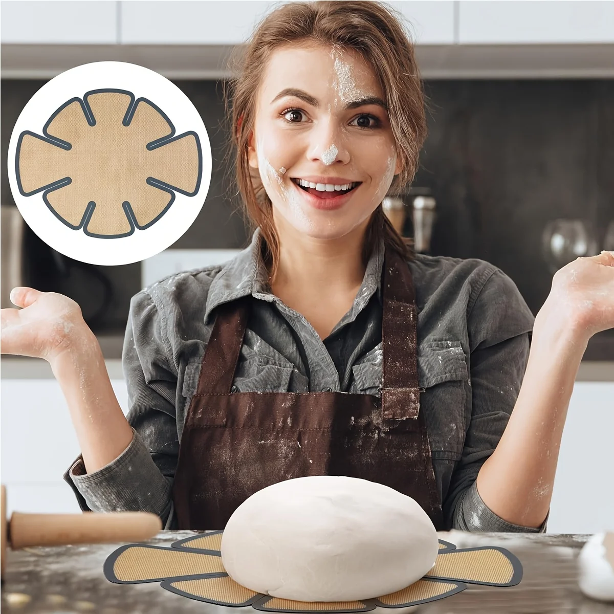 قطعة واحدة من بطانة خبز السيليكون الممتدة للخبز، حصيرة خبز آمنة للطعام قابلة لإعادة الاستخدام مع حافة ومقبض آمن، غير لاصقة