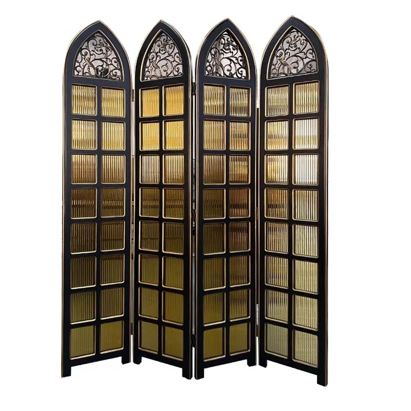 

Medieval solid wood glass screen partition living room entrance porch cover decorative cabinet French folding mobile folding scr