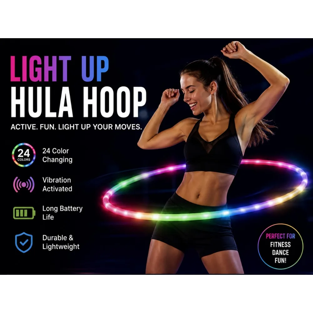 1pc Fitness Hoop Smart Motion Activated Light Up Hoop 24 Color Changing Exercise Dance Hoop for Indoor Outdoor