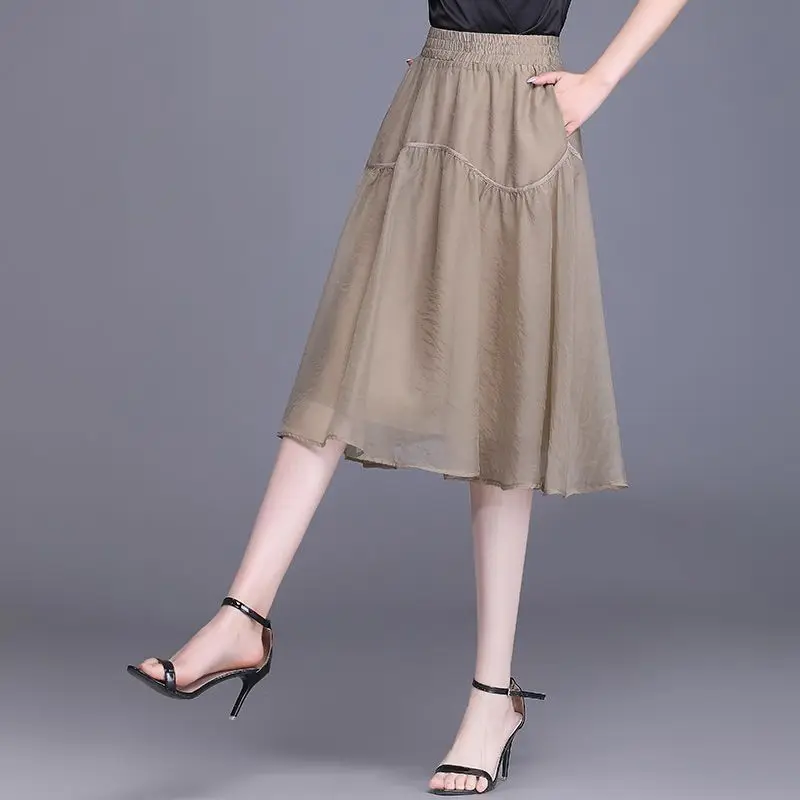 Woman Skirt Mesh Midi High Waist Skirts for Women Korean Style Clothing Trend 2025 Quality Sales Chic and Elegant Harajuku Cheap
