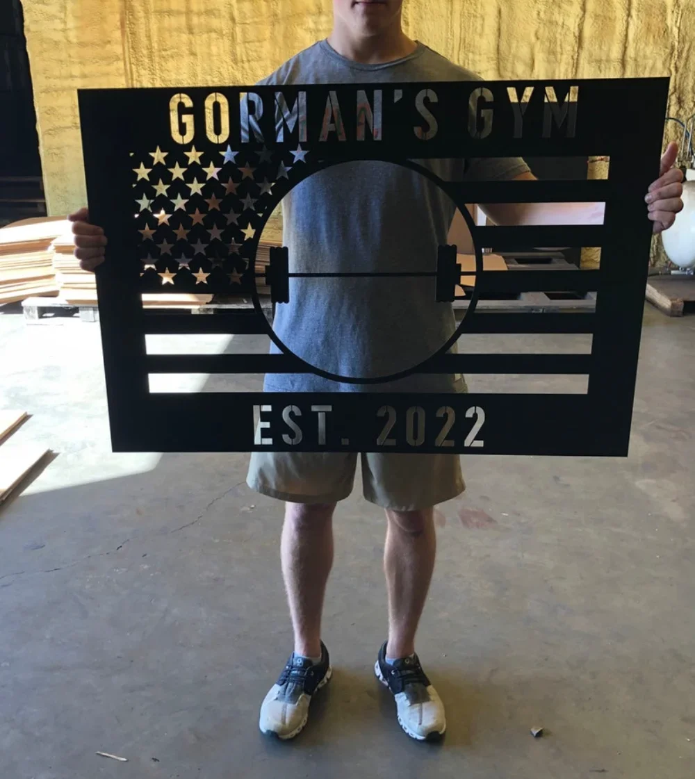 

Personalized Metal Gym Sign American Flag Style Home Gym Decor Custom Crossfit Home Workout Motivation Flag dead rabbit v3