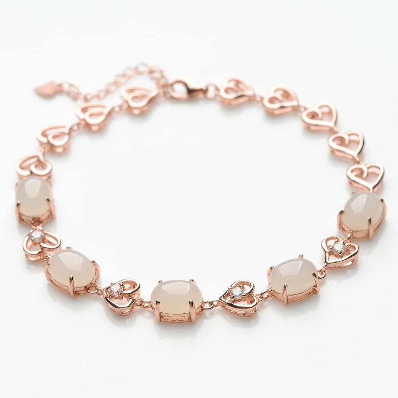 925 Silver Inlaid with Hotan White Jade Bracelet Women