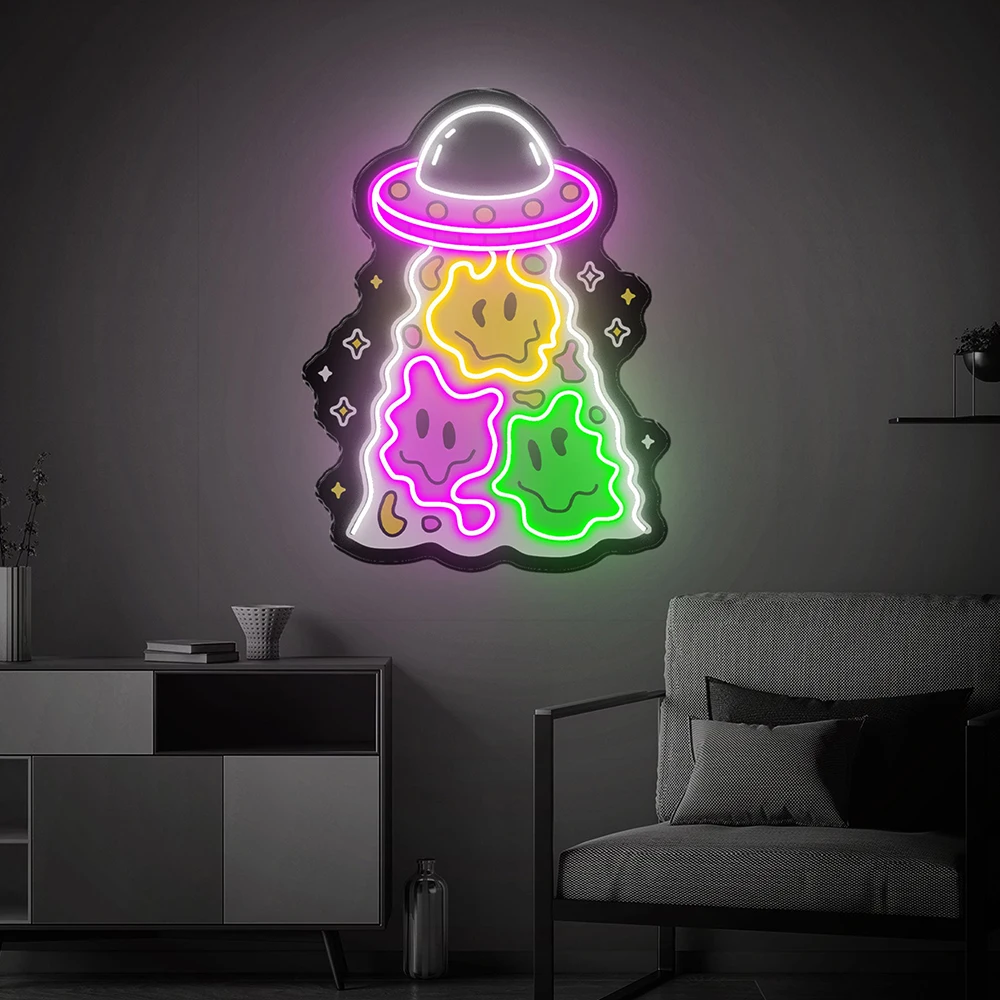 

UFO Smile Neon Sign Custom Kids Room Decoration Neon Sign Game Room Decor Smile Home Led Light Signs Personalized Birthday Gift