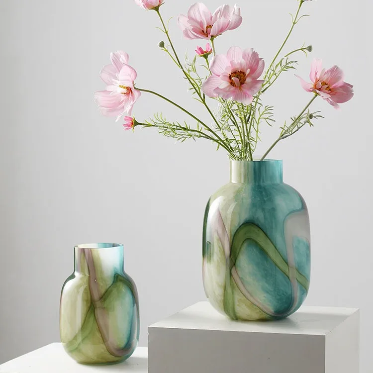 

French fluid color ink big belly glass vase ornament living room TV cabinet dining table water flower arrangement ornament