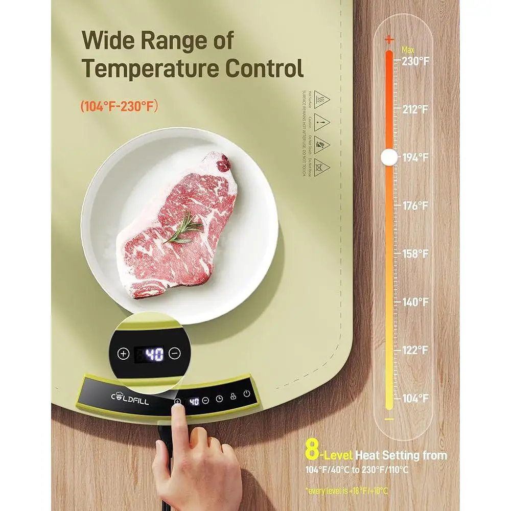 Bandeja de aquecimento elétrico aquecedor de alimentos com 8 configurações de temperatura desligamento automático aquecimento rápido seguro fácil limpo festas ideais buffets