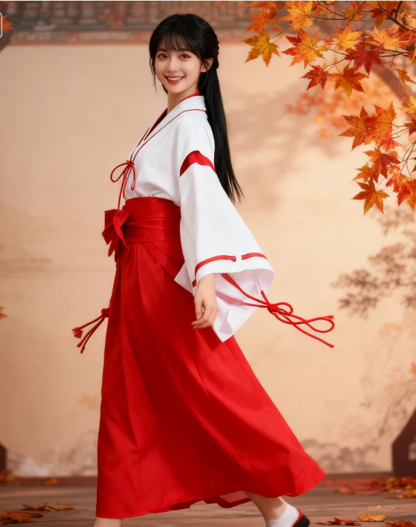 أزياء أنيمي إينوياشا كيكيو التأثيرية كيمونو أحمر وأبيض للملابس اليابانية لعب الأدوار إينوياشايس هاغ ملابس الهالوين هدية